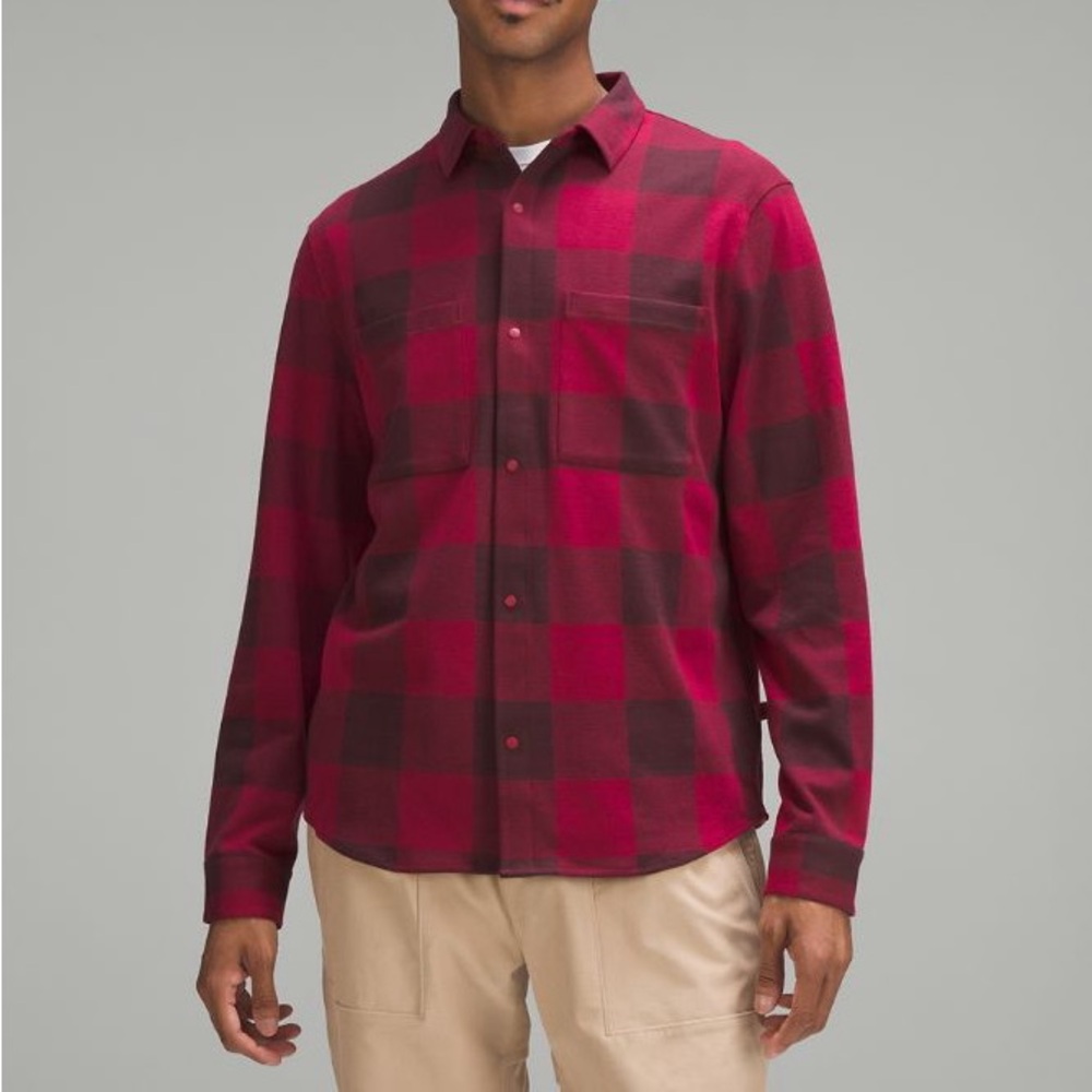 Lululemon Soft Knit Overshirt Check Plaid Cassis Pomegranate small s shirt